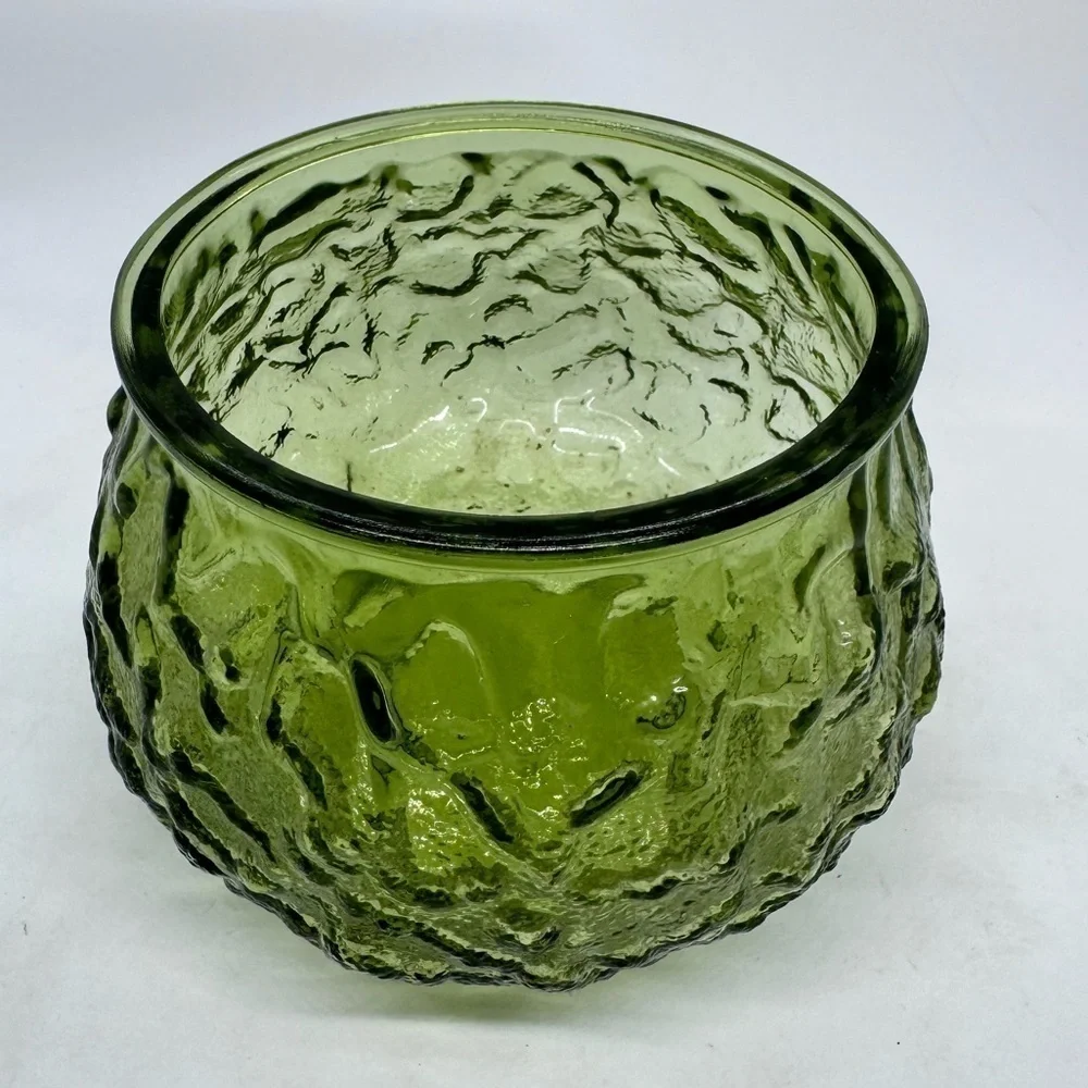 Vintage EO Brody Co. Olive Glass Crinkle Textured Vase Planters